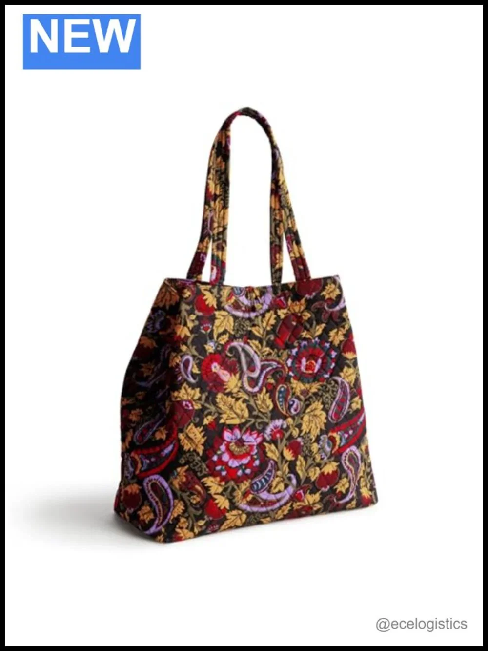 Quilted Cotton Tote Bag with Handles, 16in, Slip Pockets